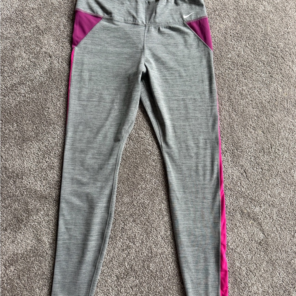 Nike Gray Leggings with Purple Accents